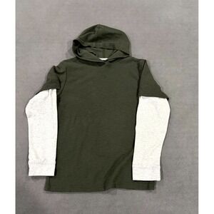Univibe Hoodie‎ Mens Large Green White Cotton Waffle Knit Long Sleeve Streetwear
